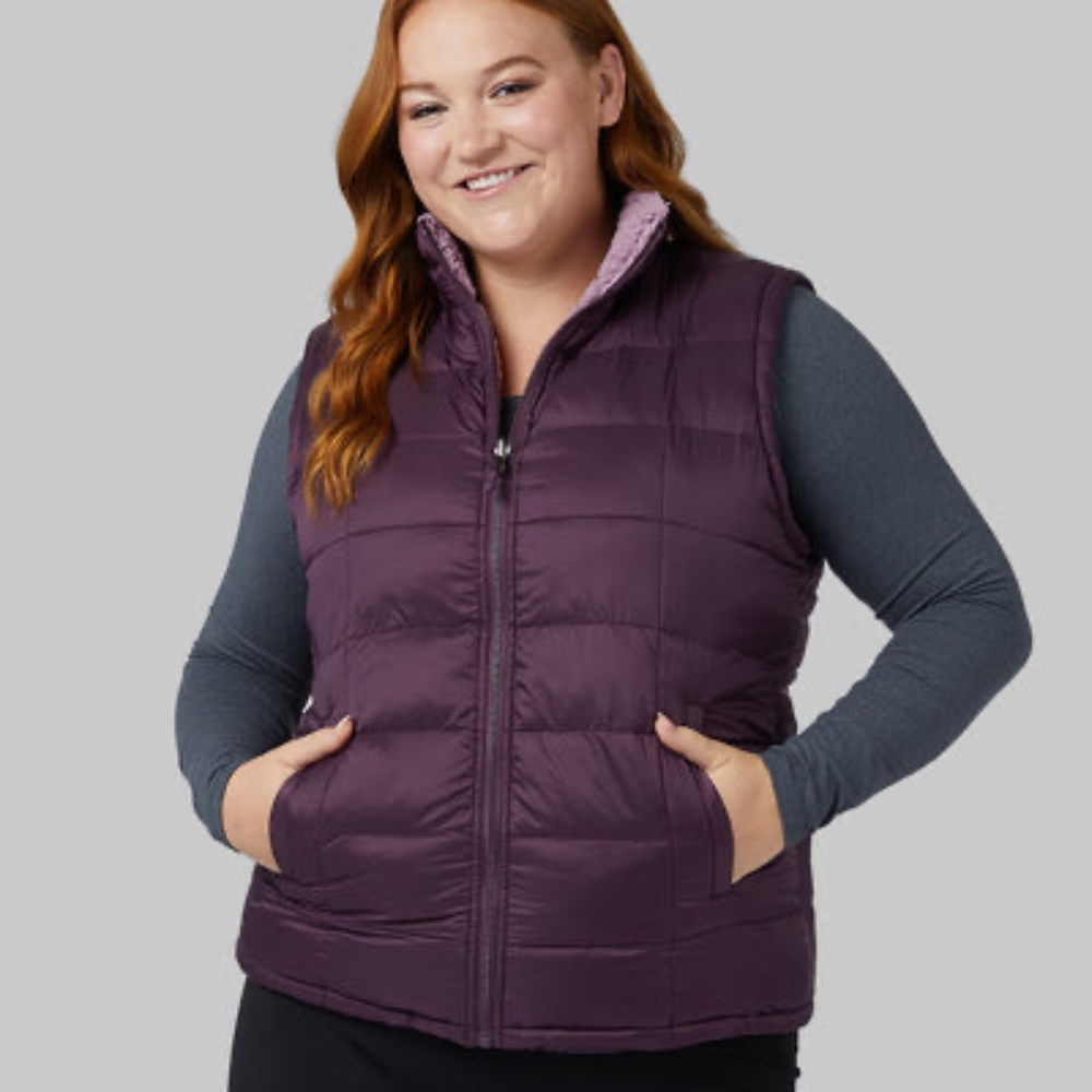32 Degrees Irises REVERSIBLE SHERPA-LINED VEST BNWOT
